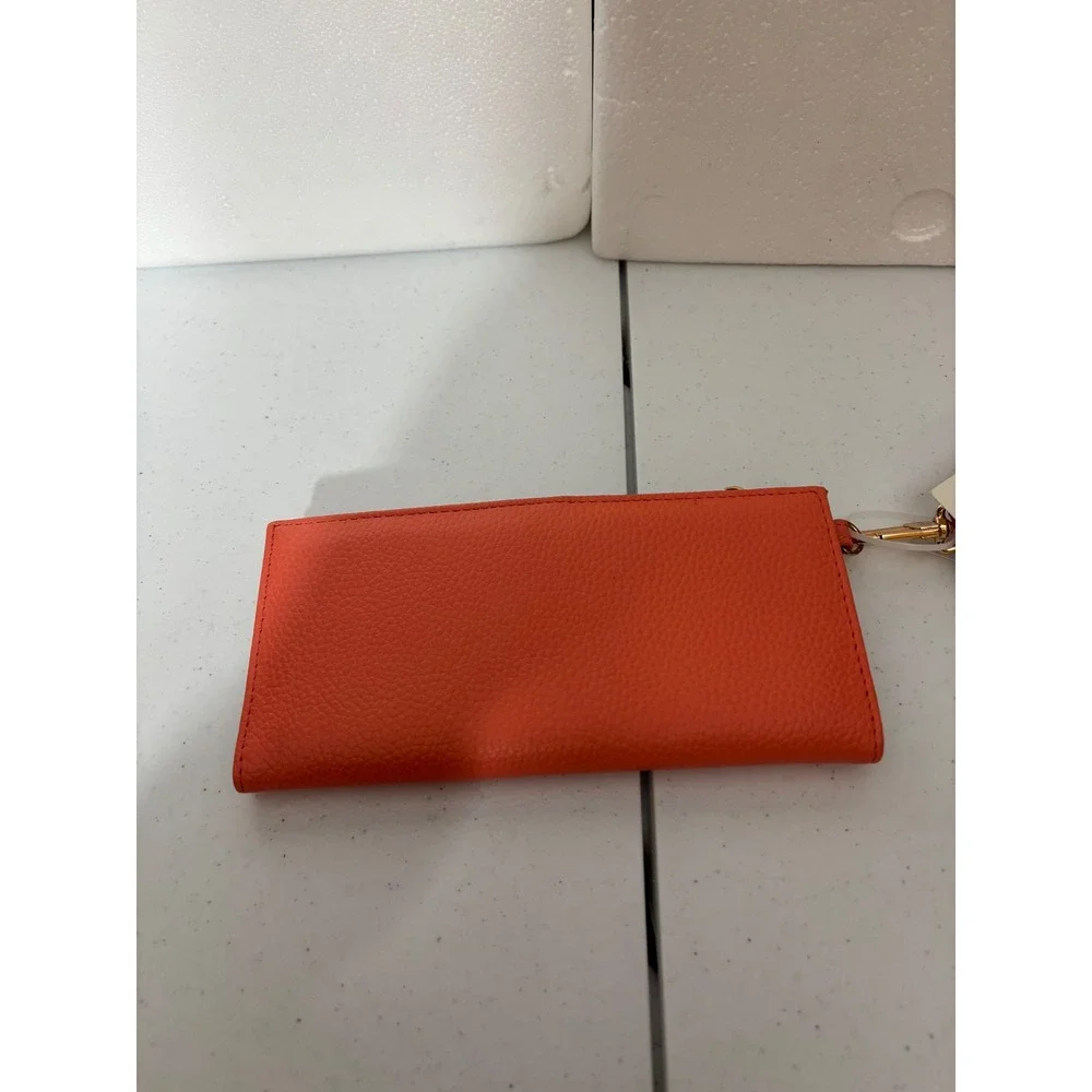 Anne Klein Coral Leather‎ Zip Around Wristlet Clutch Wallet Card Holder NEW